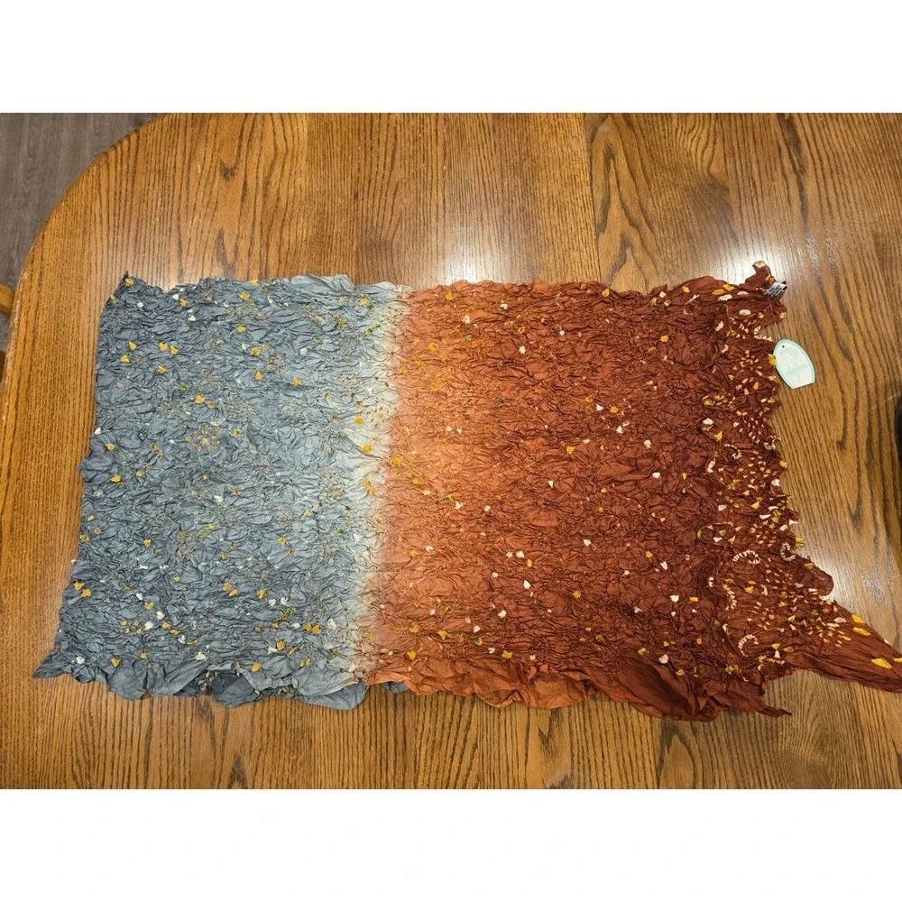 Nini Ong Crinkle Silk Scarf | Ombre Textured Wearable Art |‎ Boho Wrap Festival